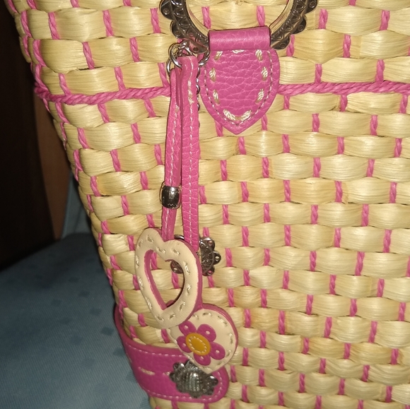 Brighton straw bag with pink trim and handals. - Picture 2 of 10